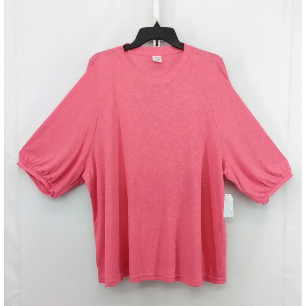 Time and Tru Maternity Blouse Women Size 2XL Pink Ribbed Balloon Sleeve Top NWT